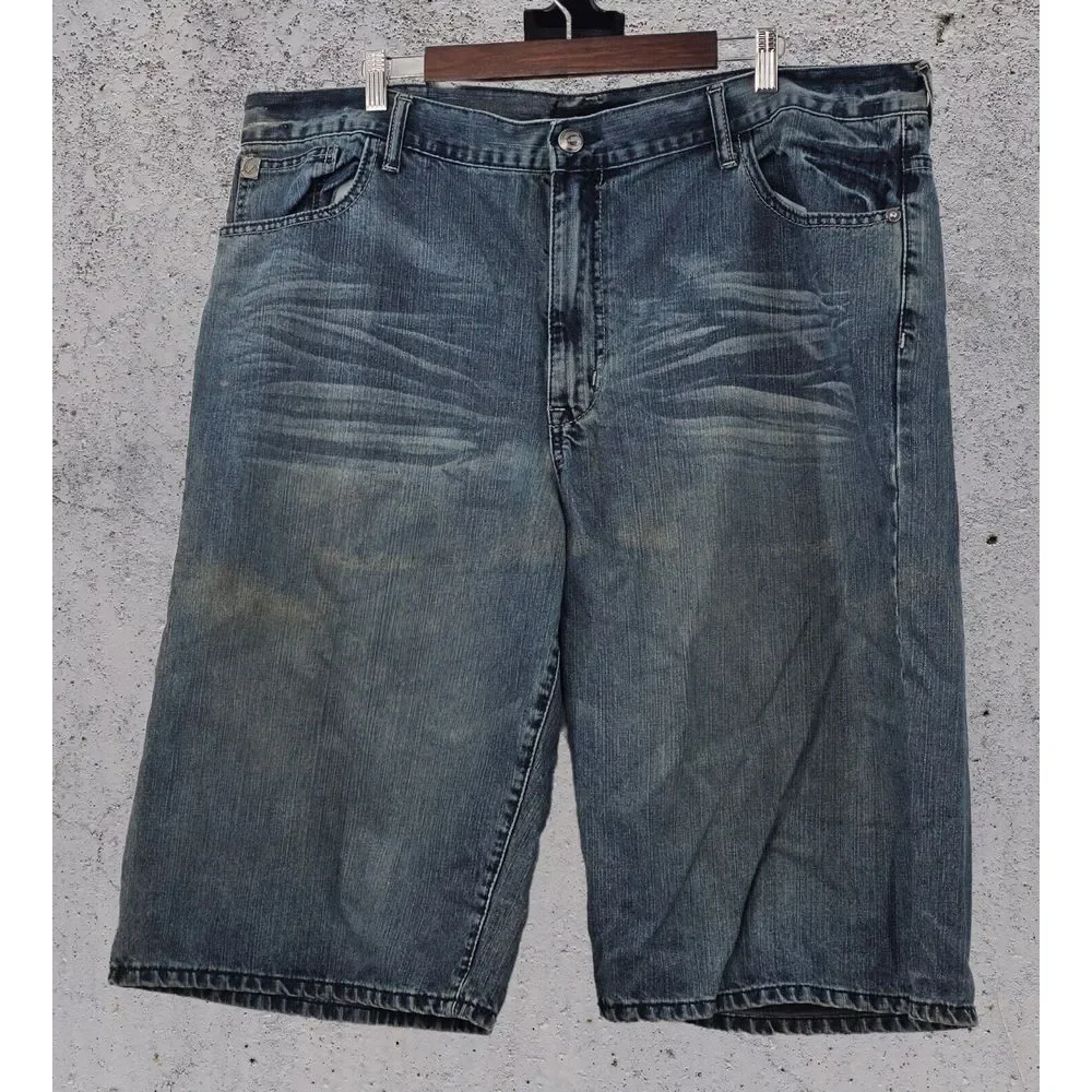 Ecko Unltd Embroidered Jean Shorts Size 40‎ Baggy Blue Jorts Wide Leg Skate Y2K